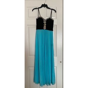 Black and teal prom dress